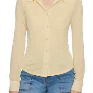 Buttercream Fitted Mesh Button Down *XS-XL*